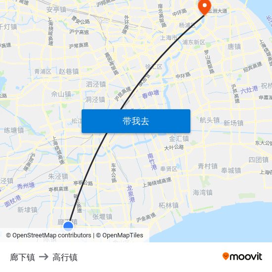 廊下镇 to 高行镇 map