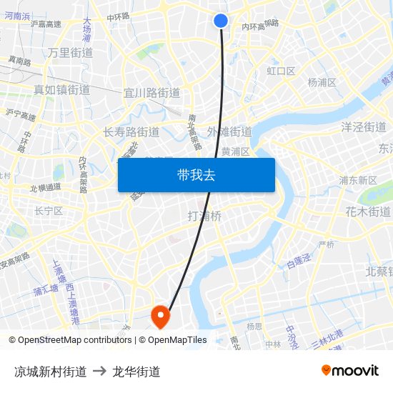 凉城新村街道 to 龙华街道 map