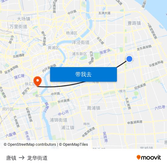 唐镇 to 龙华街道 map