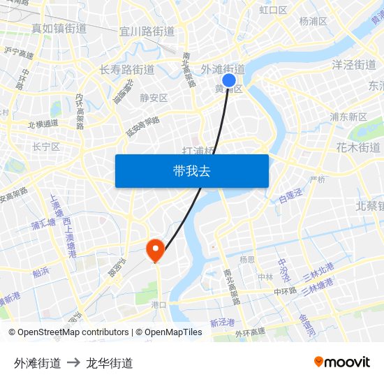 外滩街道 to 龙华街道 map