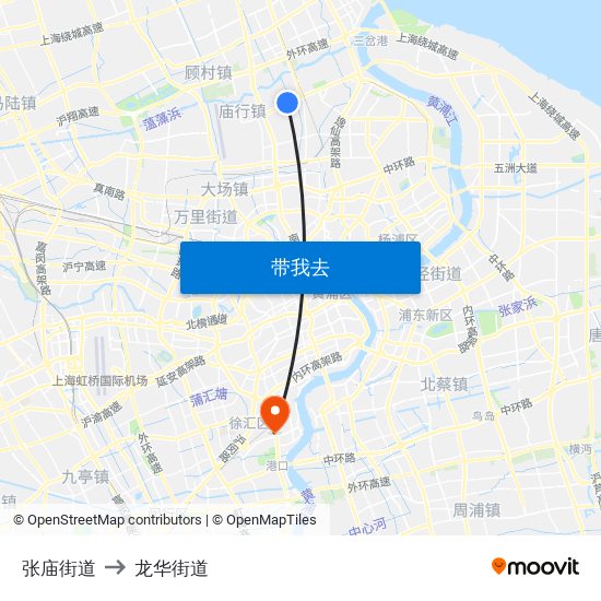 张庙街道 to 龙华街道 map