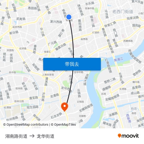 湖南路街道 to 龙华街道 map