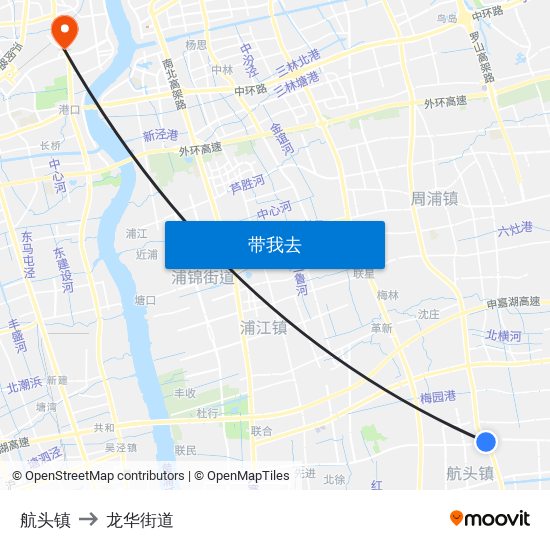 航头镇 to 龙华街道 map