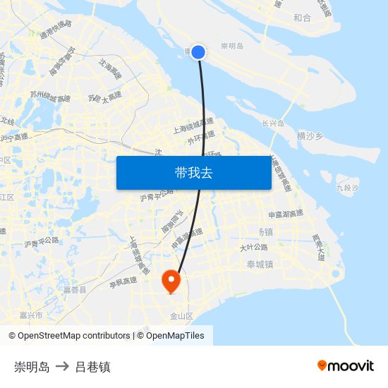 崇明岛 to 吕巷镇 map