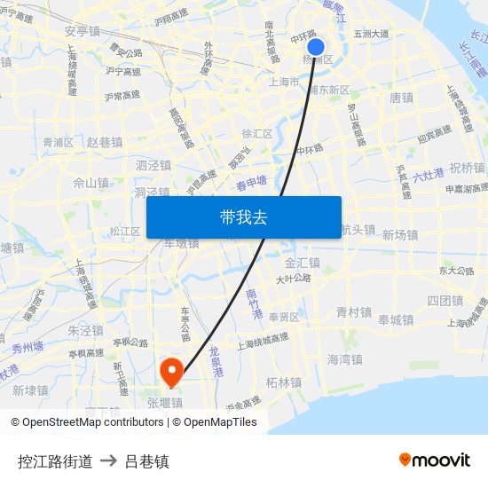 控江路街道 to 吕巷镇 map