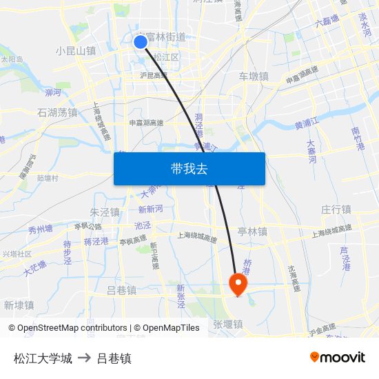 松江大学城 to 吕巷镇 map