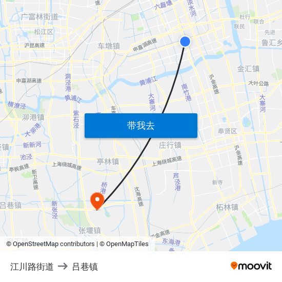 江川路街道 to 吕巷镇 map