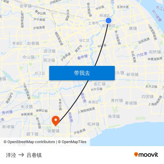 洋泾 to 吕巷镇 map