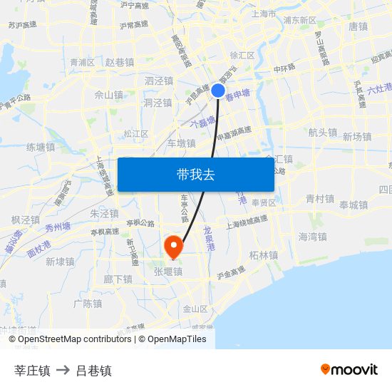 莘庄镇 to 吕巷镇 map