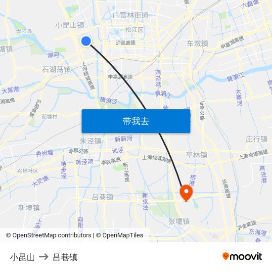 小昆山 to 吕巷镇 map