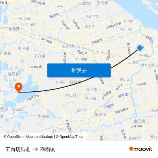 五角场街道 to 商榻镇 map