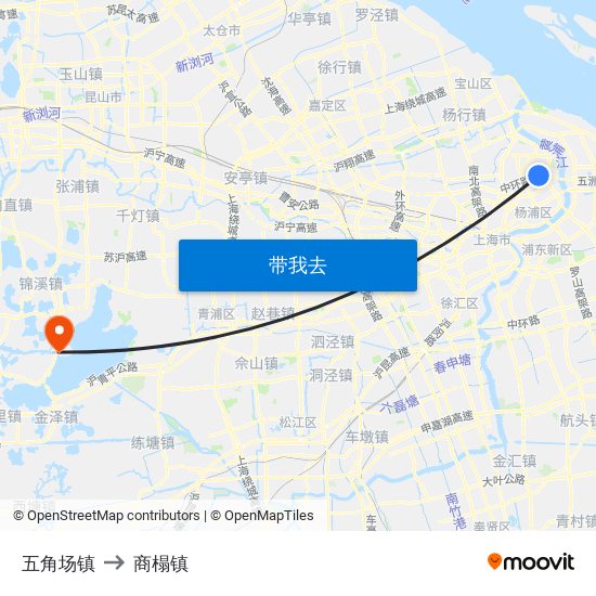 五角场镇 to 商榻镇 map