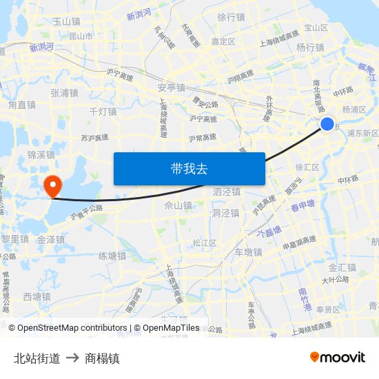 北站街道 to 商榻镇 map