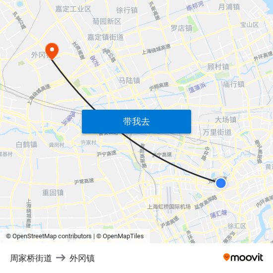 周家桥街道 to 外冈镇 map