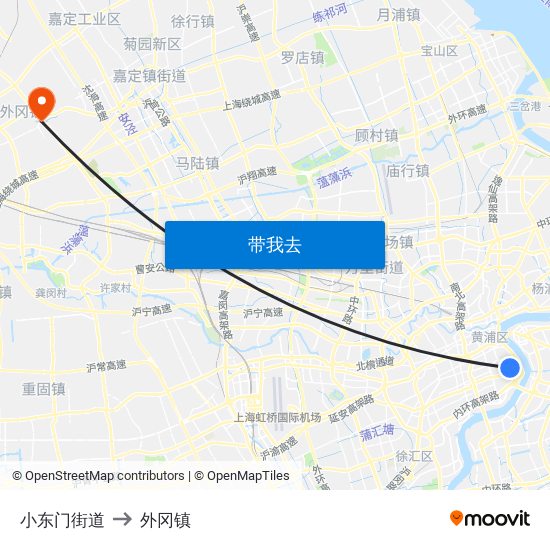 小东门街道 to 外冈镇 map