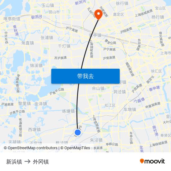 新浜镇 to 外冈镇 map