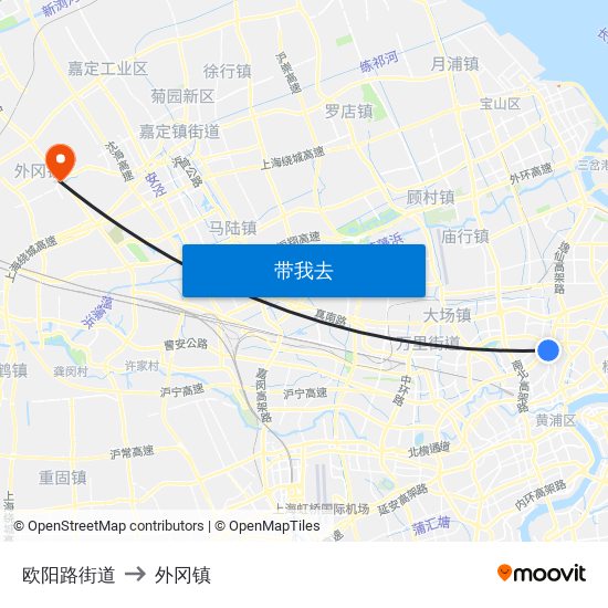 欧阳路街道 to 外冈镇 map