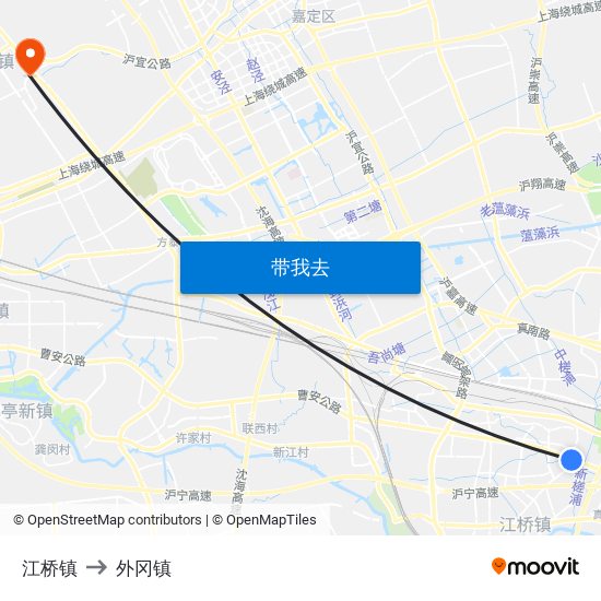 江桥镇 to 外冈镇 map