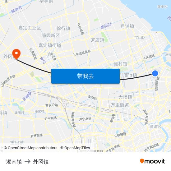 淞南镇 to 外冈镇 map