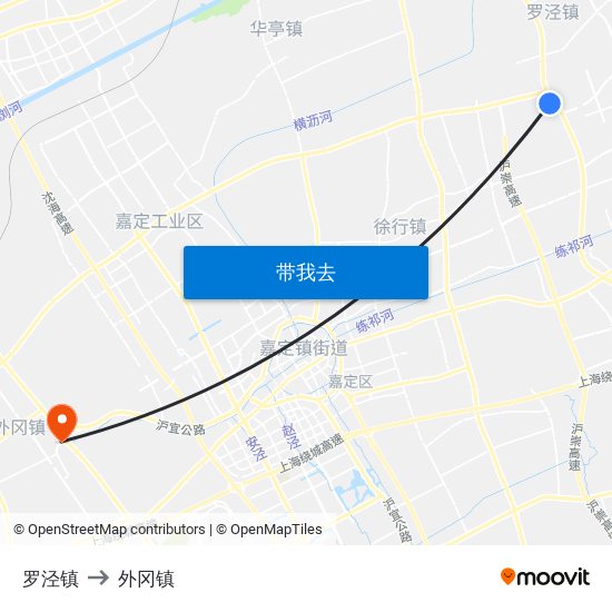 罗泾镇 to 外冈镇 map