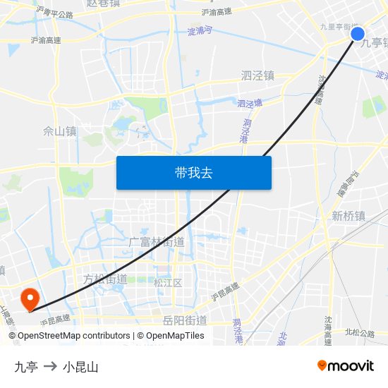 九亭 to 小昆山 map