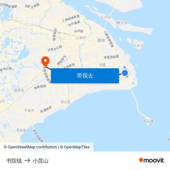 书院镇 to 小昆山 map