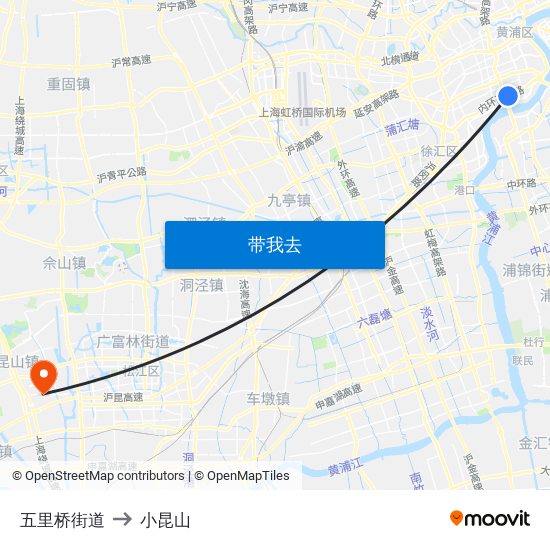 五里桥街道 to 小昆山 map