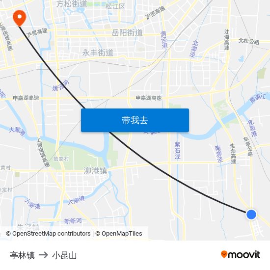 亭林镇 to 小昆山 map