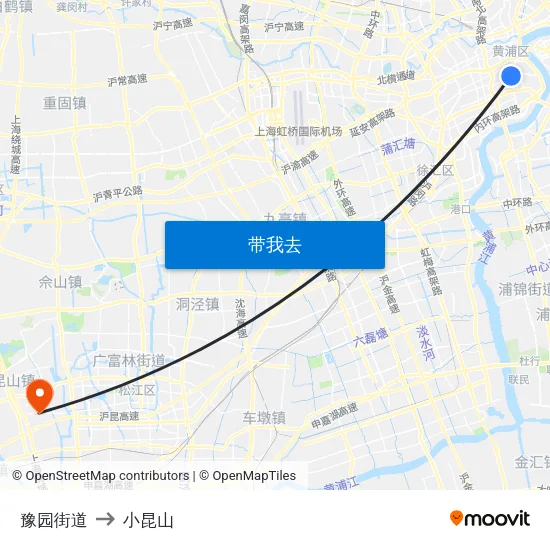 豫园街道 to 小昆山 map