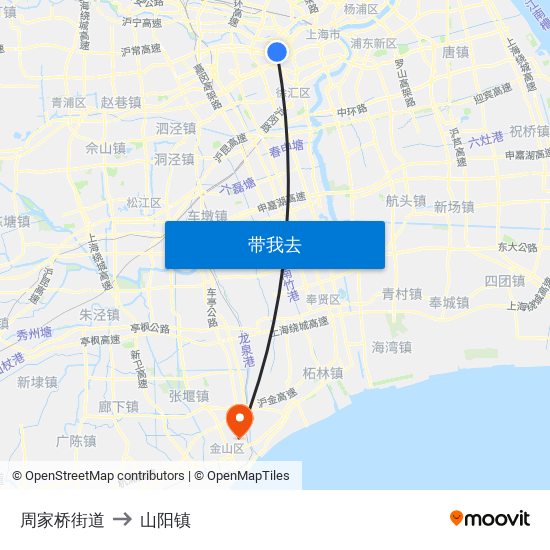 周家桥街道 to 山阳镇 map