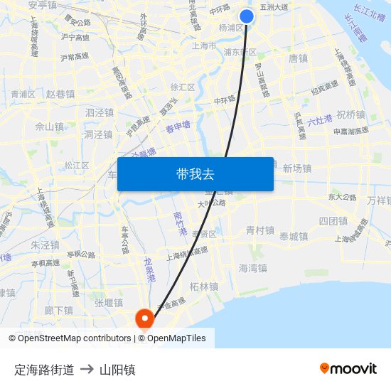 定海路街道 to 山阳镇 map