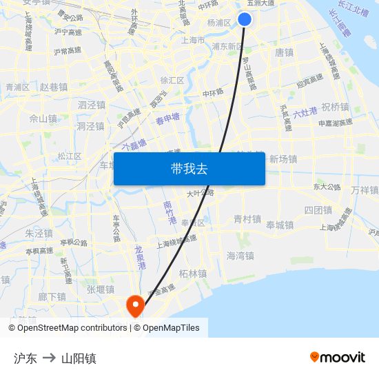 沪东 to 山阳镇 map
