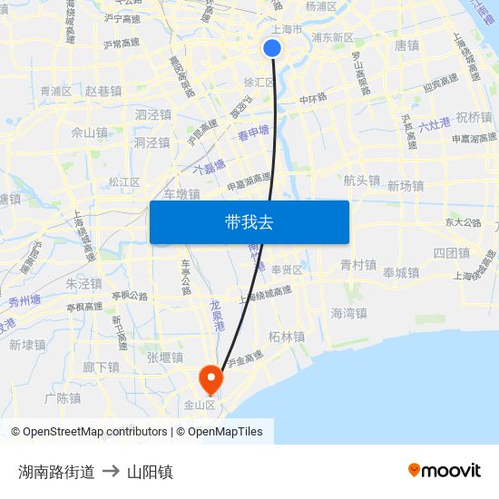 湖南路街道 to 山阳镇 map