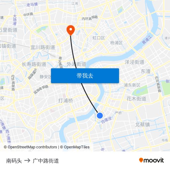 南码头 to 广中路街道 map