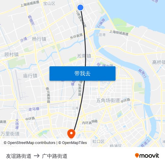 友谊路街道 to 广中路街道 map