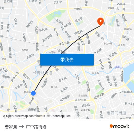 曹家渡 to 广中路街道 map