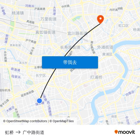 虹桥 to 广中路街道 map