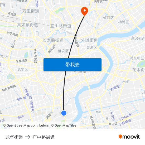 龙华街道 to 广中路街道 map