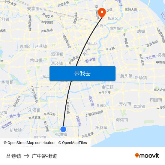 吕巷镇 to 广中路街道 map