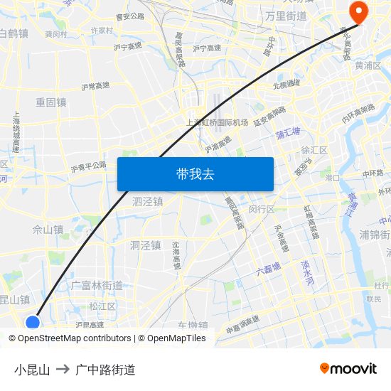 小昆山 to 广中路街道 map