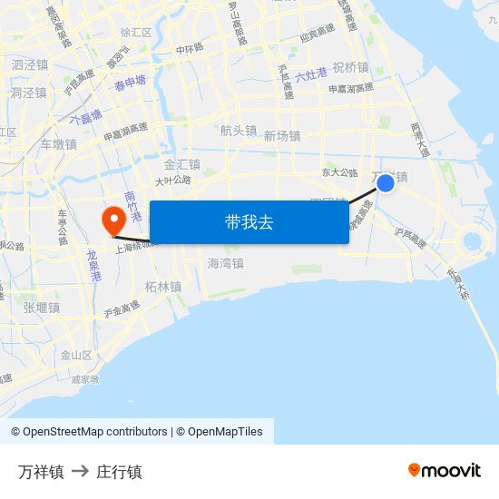 万祥镇 to 庄行镇 map