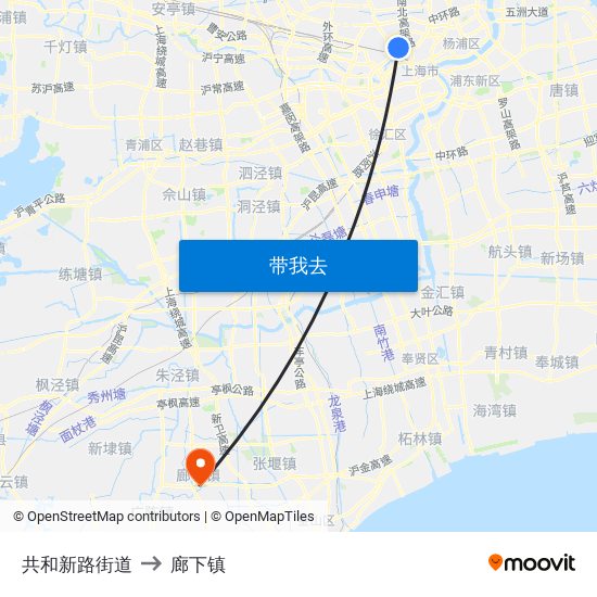 共和新路街道 to 廊下镇 map