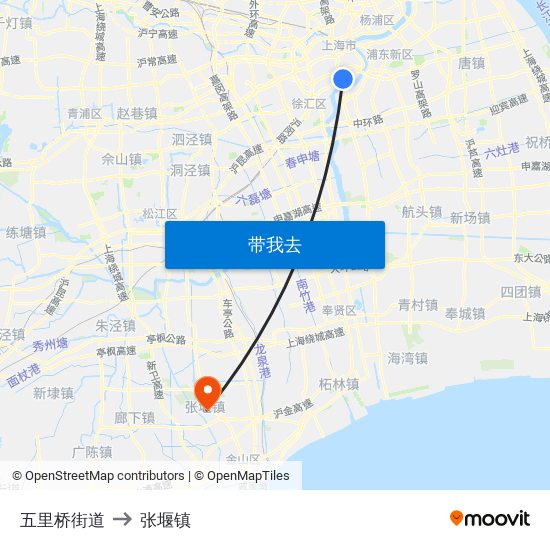 五里桥街道 to 张堰镇 map