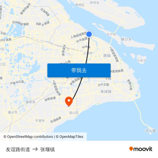 友谊路街道 to 张堰镇 map