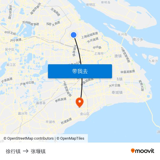 徐行镇 to 张堰镇 map