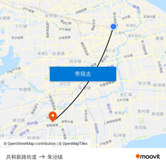 共和新路街道 to 朱泾镇 map