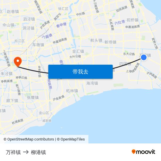 万祥镇 to 柳港镇 map