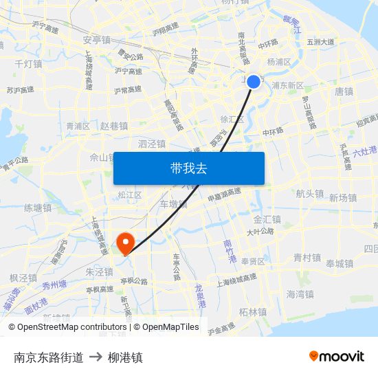 南京东路街道 to 柳港镇 map