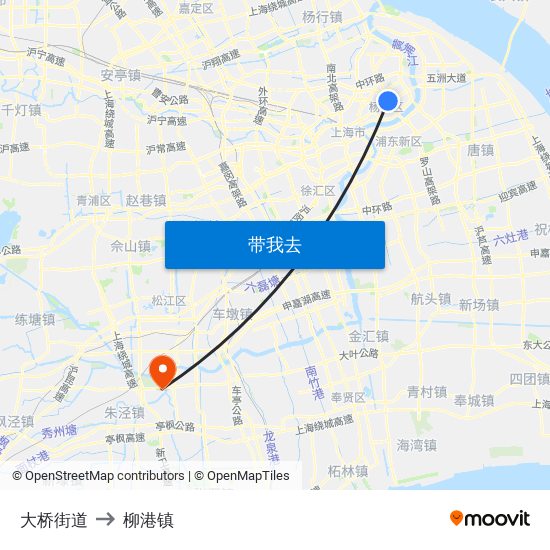 大桥街道 to 柳港镇 map