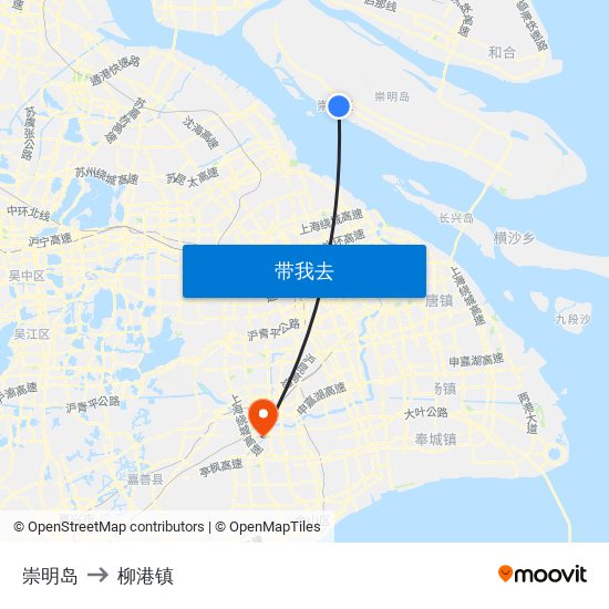 崇明岛 to 柳港镇 map